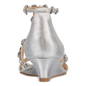 BADGLEY MISCHKA Womens Silver Adjustable Strap Bow Accent Lindsay Pointed Toe Stiletto Buckle Dress Sandals Shoes main image 1